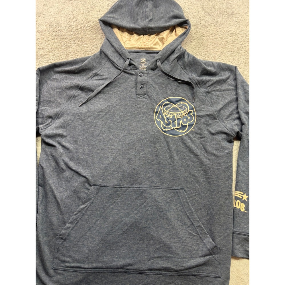 True Fan MLB Cooperstown Houston Astros Henley Hoodie Blue Mens XL NWT